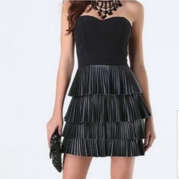 bebe Black Strapless Tiered Mini Dress - Picture 2 of 15